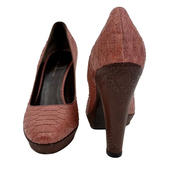 Elie Tahari Mika Antiqued Rose Python Platform Pumps | Luxury Minimalist 37/6.5 - Picture 14 of 16